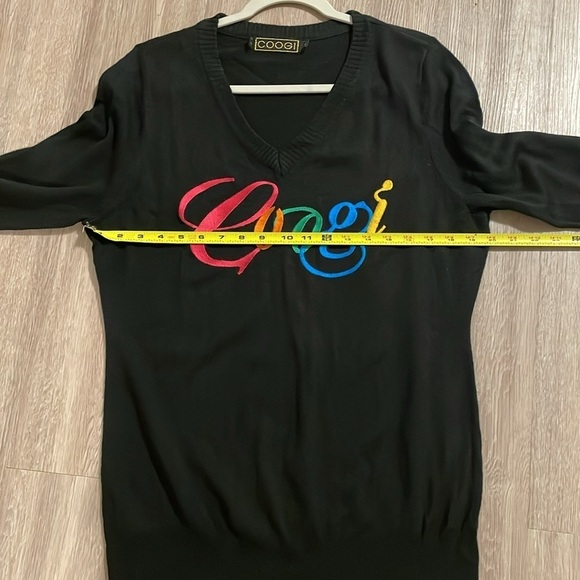 Coogi Women's V-Neck Sweater 1X Black Colorful Embroidered Logo Colorblock - Picture 10 of 13
